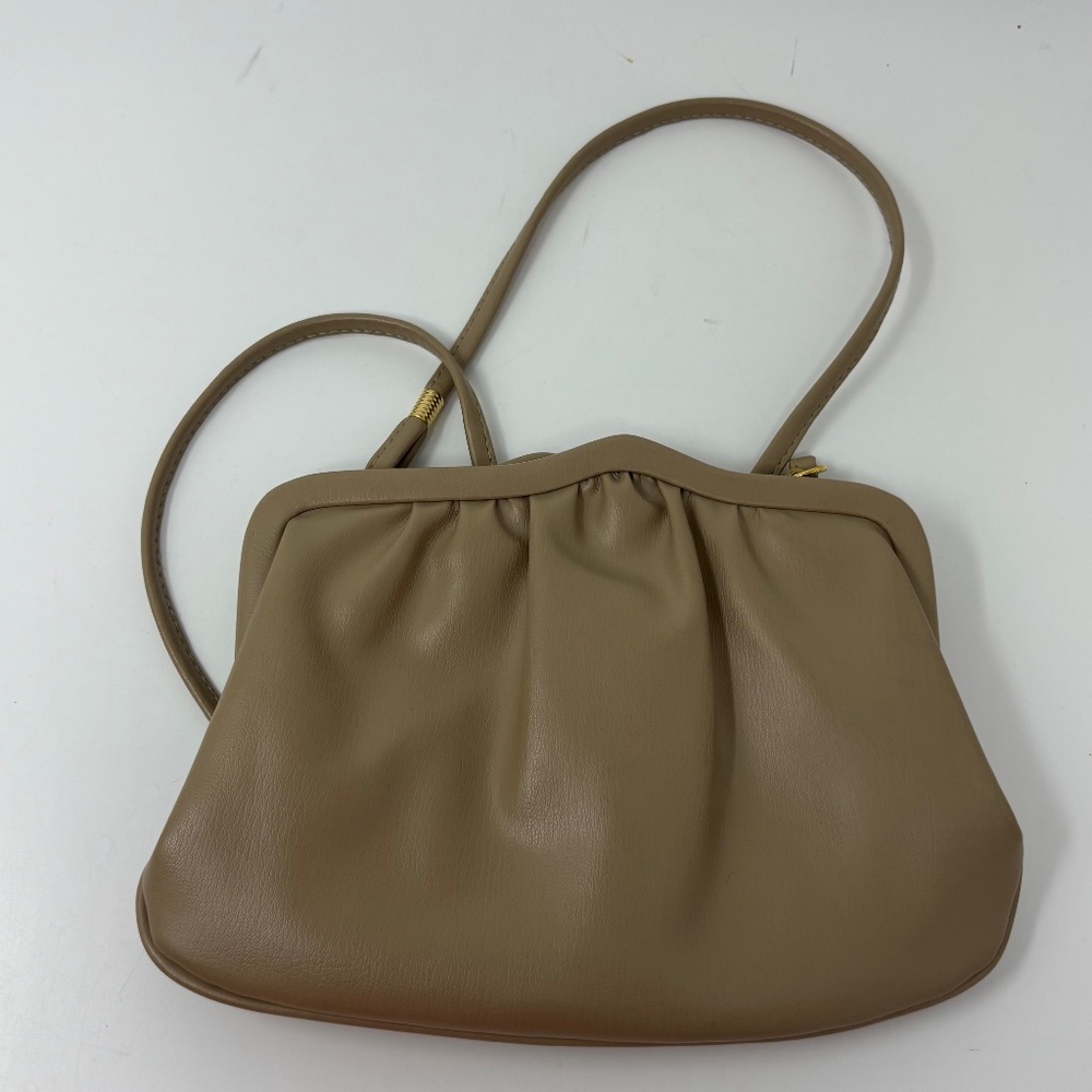 JR Vintage Crossbody Bag Purse Light Beige Faux Leather Gold Tone Hardware